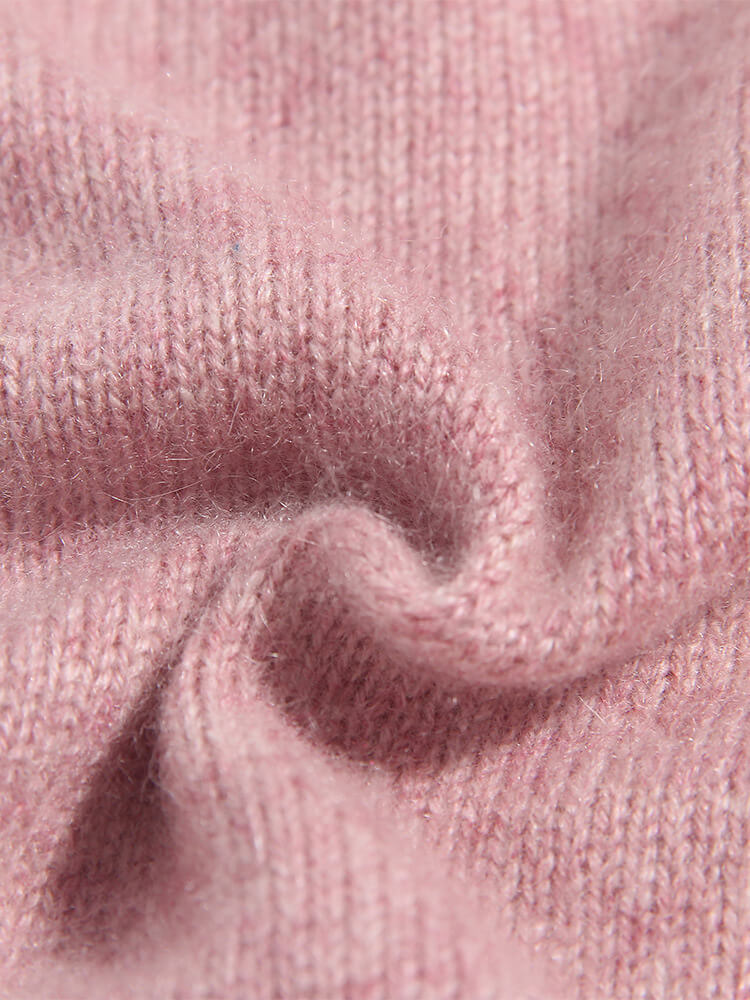 Girls Pink Cashmere Sweater with Puppy Patch and Ruffle Lace Hem